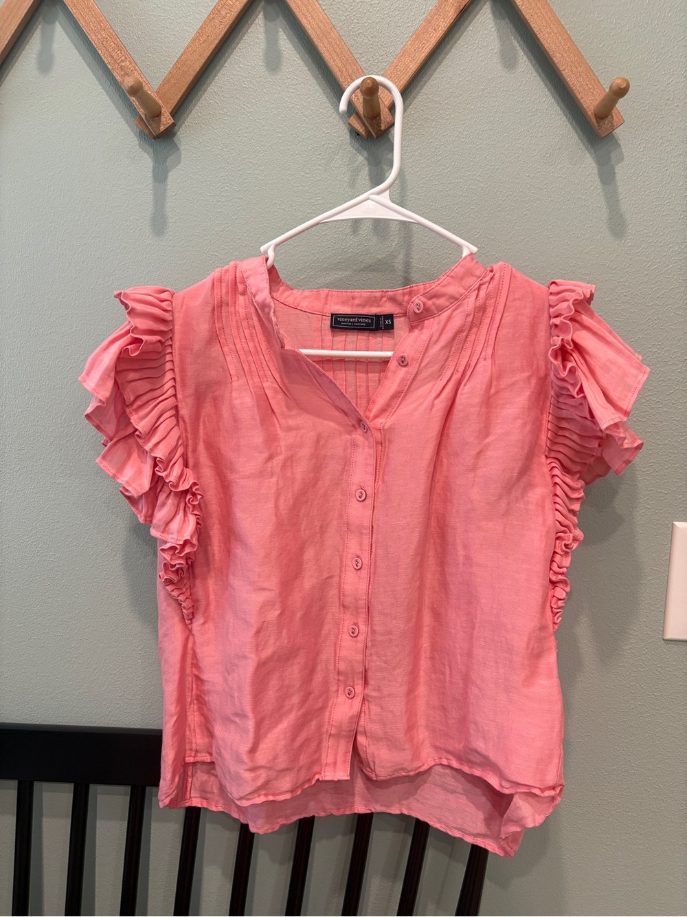 Vineyard Vines Pink Ruffle-Sleeve Button Front Blouse
